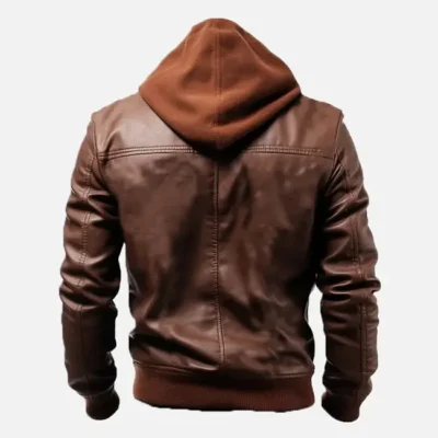 Men’s Ethan Brown Leather Jacket with Hood