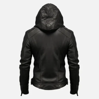 Men’s Premium Black Leather Hoodie Jacket