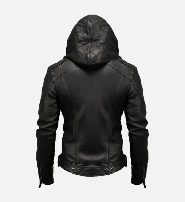 Men’s Premium Black Leather Hoodie Jacket