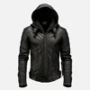 Men’s Premium Black Leather Hoodie Jacket