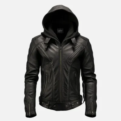 Men’s Premium Black Leather Hoodie Jacket