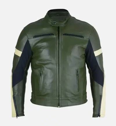 Men’s Dark Green Leather Biker Jacket