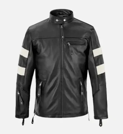 Men’s Black and White Slim Fit Leather Jacket
