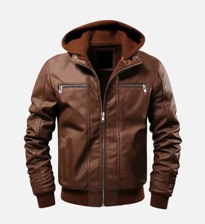 Men’s Ethan Brown Leather Jacket with Hood