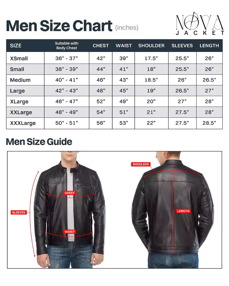 nova jacket men size chart