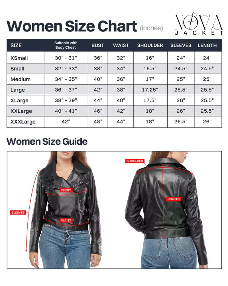 nova jacket women size chart