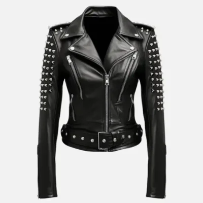 Women’s Black Studded Leather Biker Jacket