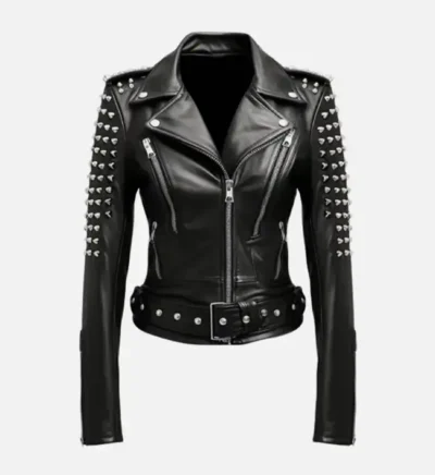 Women’s Black Studded Leather Biker Jacket