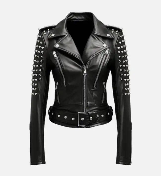 Women’s Black Studded Leather Biker Jacket