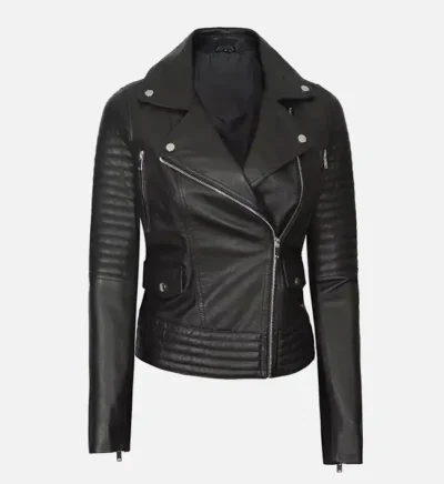 Women’s Black Asymmetric Leather Biker Jacket