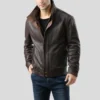 Astra Brown Bomber Leather Jacket