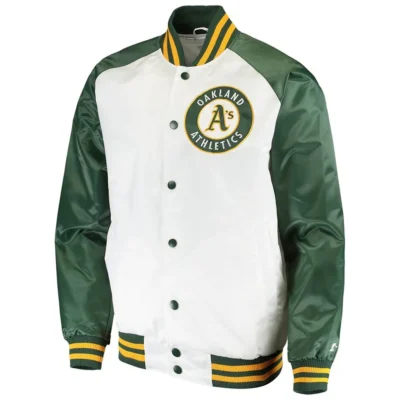 Athletics Signature Clean-Up Hitter Jacket in White and Green