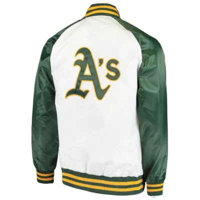 Athletics Signature Clean-Up Hitter Jacket in White and Green