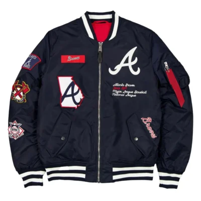 Atlanta Braves Premium Navy Zip Bomber Jacket