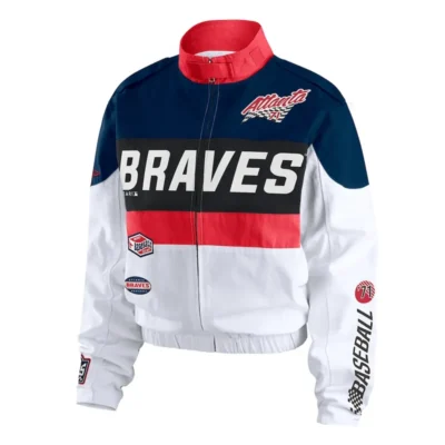 Atlanta Braves Racing Stripe Full-Zip Navy and White Jacket
