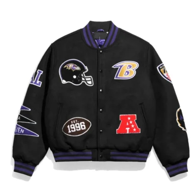 Baltimore Ravens Iconic Varsity Jacket in Black Wool