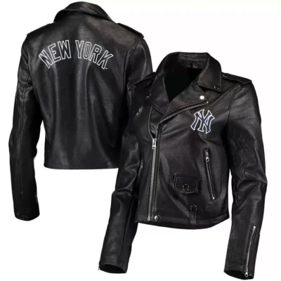 Black-New-York-Yankees-Moto-Full-Zip-Leather-Jacket