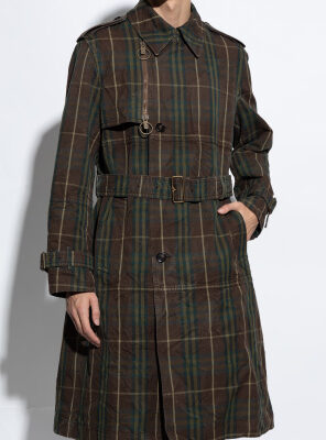 Brown Checkered Vintage Trench Coat