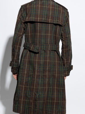 Brown Checkered Vintage Trench Coat