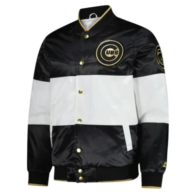Chicago Cubs Retro Black/White Satin Team Jacket