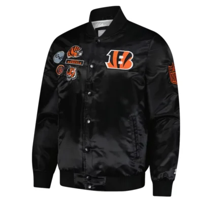 Cincinnati Bengals Premium Black Satin Varsity Jacket
