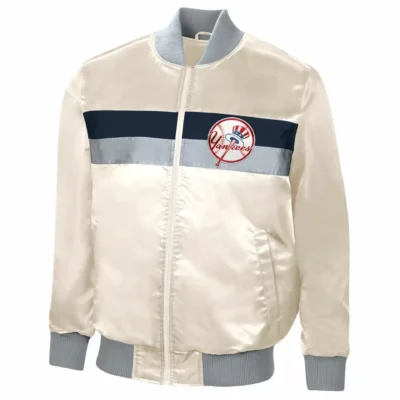 Cream-New-York-Yankees-Ambassador-Zip-Satin-Jacket-scaled front