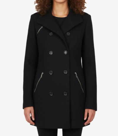 Debbie Women’s Timeless Black Double-Breasted Wool Overcoat