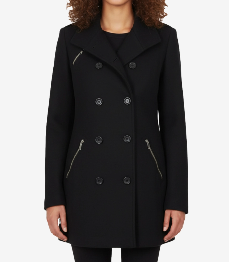 Debbie Women’s Timeless Black Double-Breasted Wool Overcoat