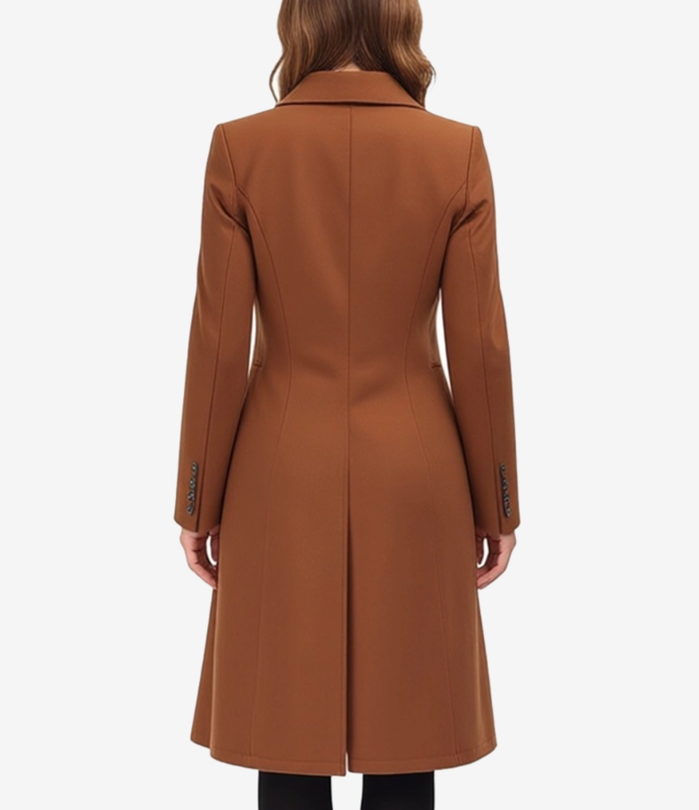Denise Women’s Camel Brown Double-Breasted Wool Coat