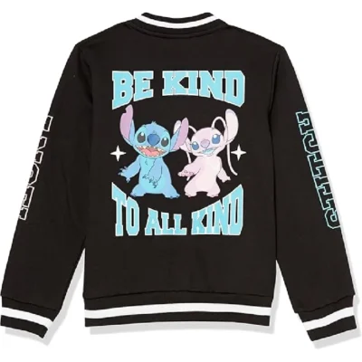 Disney Black Varsity Jacket Featuring Stitch and Angel