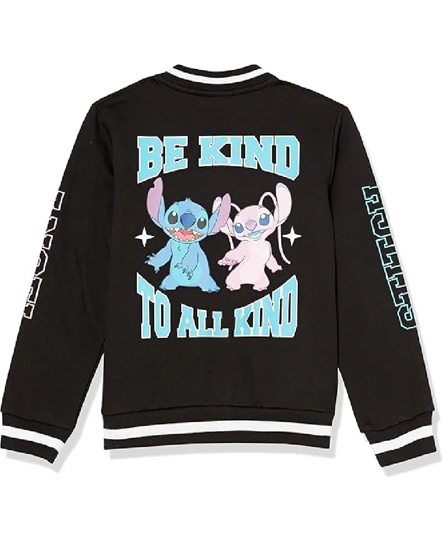 Disney Black Varsity Jacket Featuring Stitch and Angel