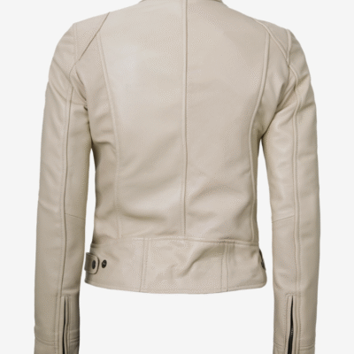 Dodge Beige Genuine Leather Biker Jacket for Women