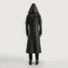 Elite Black Hooded Leather Trench Coat