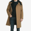 Gary Men’s Long Camel Shearling Wool Overcoat