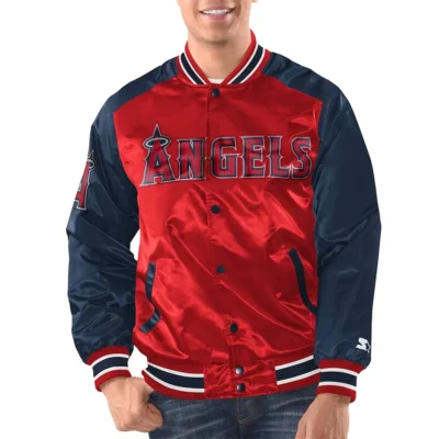LA Angels Red & Navy Renegade Varsity Satin Jacket