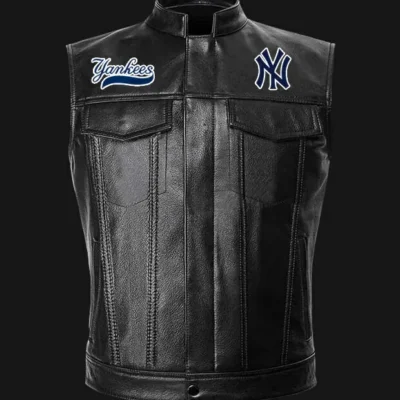 MLB-Team-New-York-Yankees-Black-Leather-Vest front