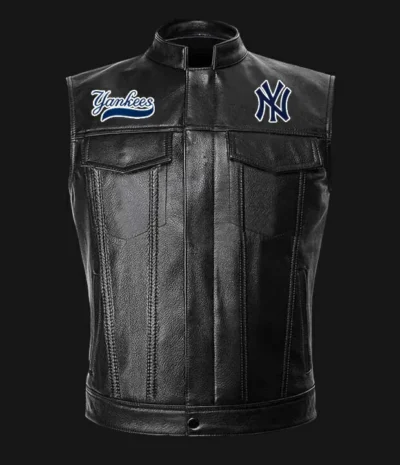 MLB-Team-New-York-Yankees-Black-Leather-Vest front