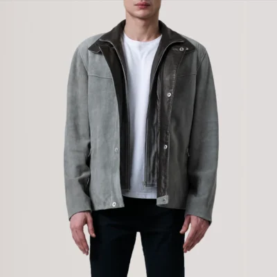 Men's Grey Suede Cafe Racer Jacket