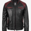 Men’s Black & Maroon Leather Biker Jacket with Quilted Shoulders