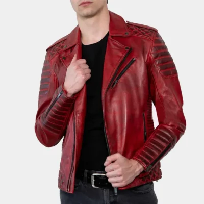 Men’s Bold Red Padded Motorcycle Jacket