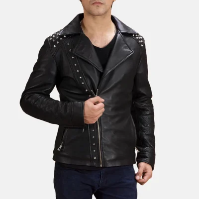 Men’s Midnight Black Studded Moto Leather Jacket