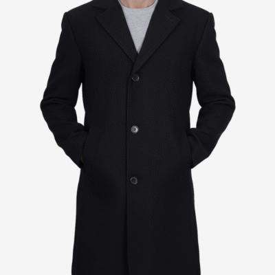 Men’s Modern-Fit Black Wool Single-Breasted Coat