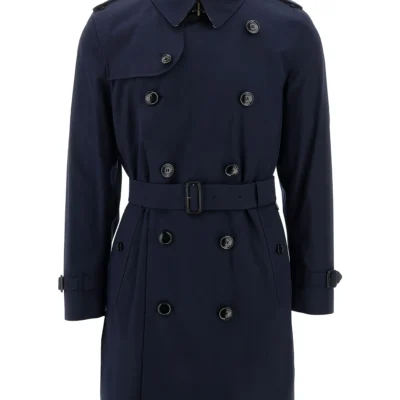 Men's Navy Blue Double-Breasted Trench Coat