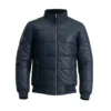 Men’s Navy Blue Quilted Bomber Leather Jacket