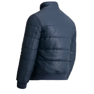 Men’s Navy Blue Quilted Bomber Leather Jacket