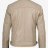 Men’s Quilted-Shoulder Beige Moto Leather Jacket