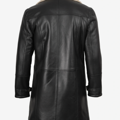 Men’s Real Leather Mid-Length Black Shearling Coat
