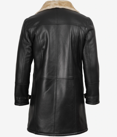 Men’s Real Leather Mid-Length Black Shearling Coat
