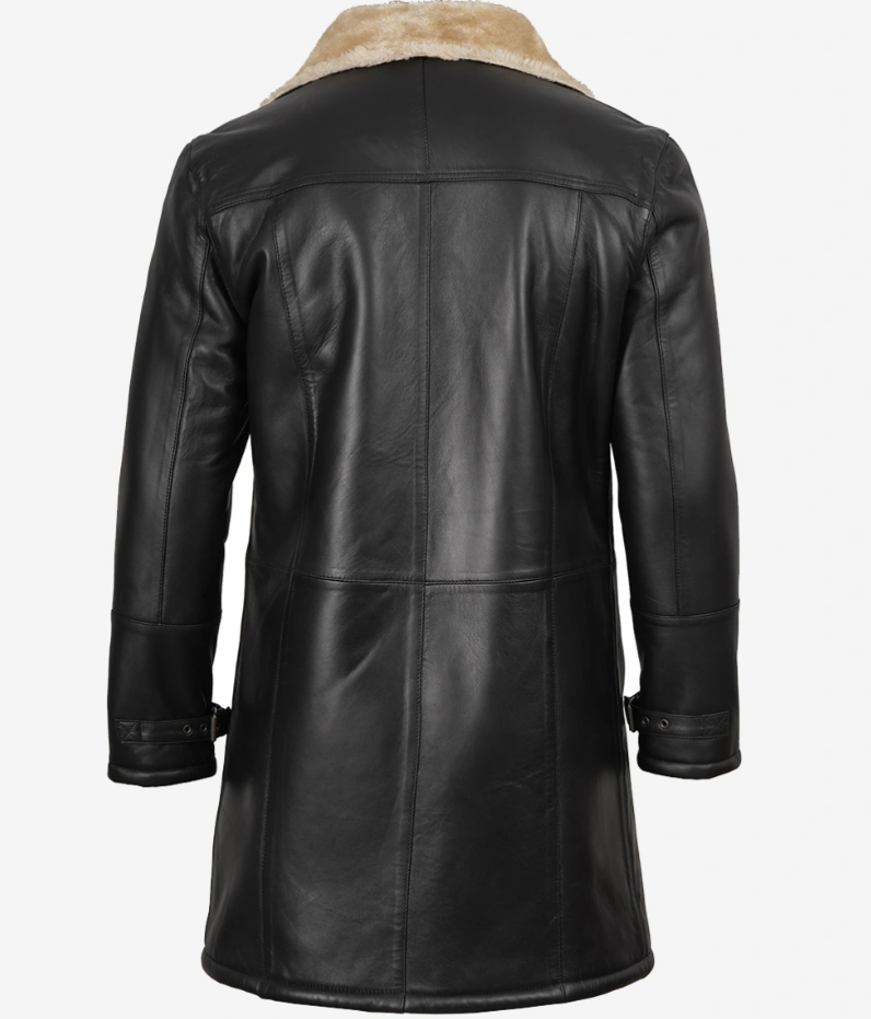 Men’s Real Leather Mid-Length Black Shearling Coat