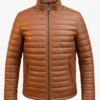 Men’s Retro Camel Leather Puffer Jacket